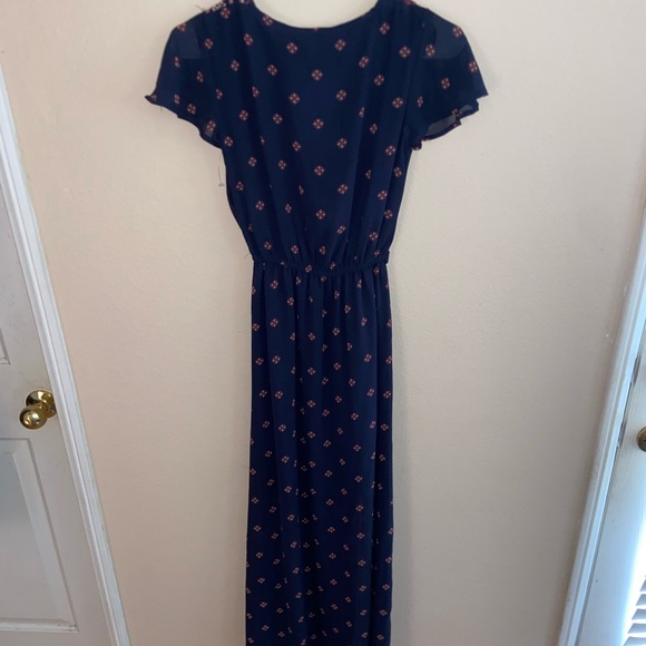 Faux wrap dress long hood core v neck y2k tie front blue beautiful short sleeve - Picture 10 of 14